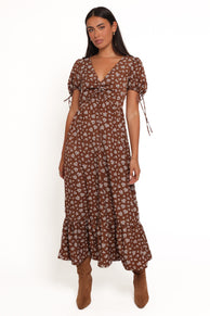 Zina Maxi Dress - Brown Ditsy Floral