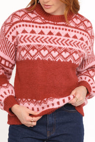 Zinnia Fairisle Knit Sweater - Red