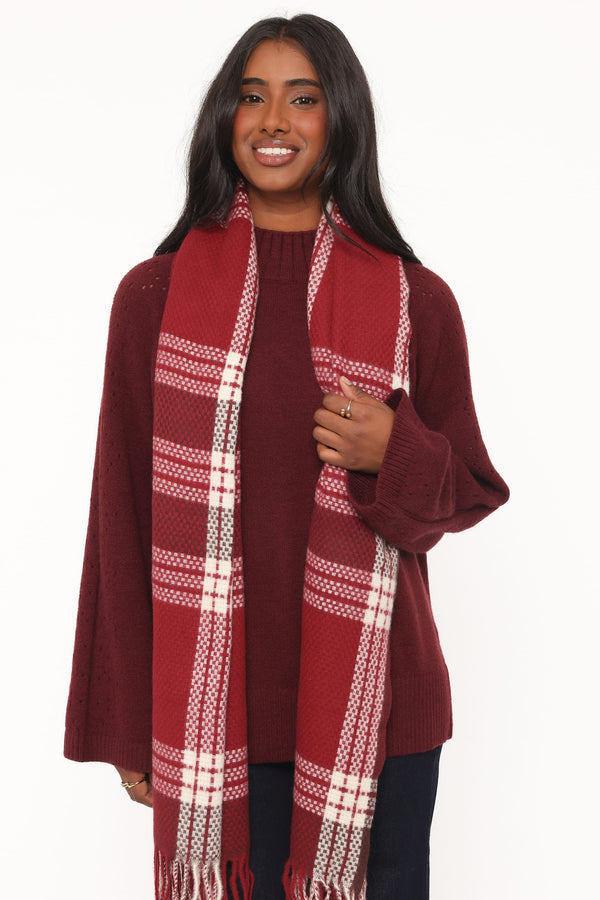 ACCESSORIES Abigail Scarf - Burgundy Check