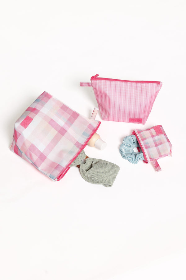 ACCESSORIES Handy Pouch Trio - Pink Picnic Plaid