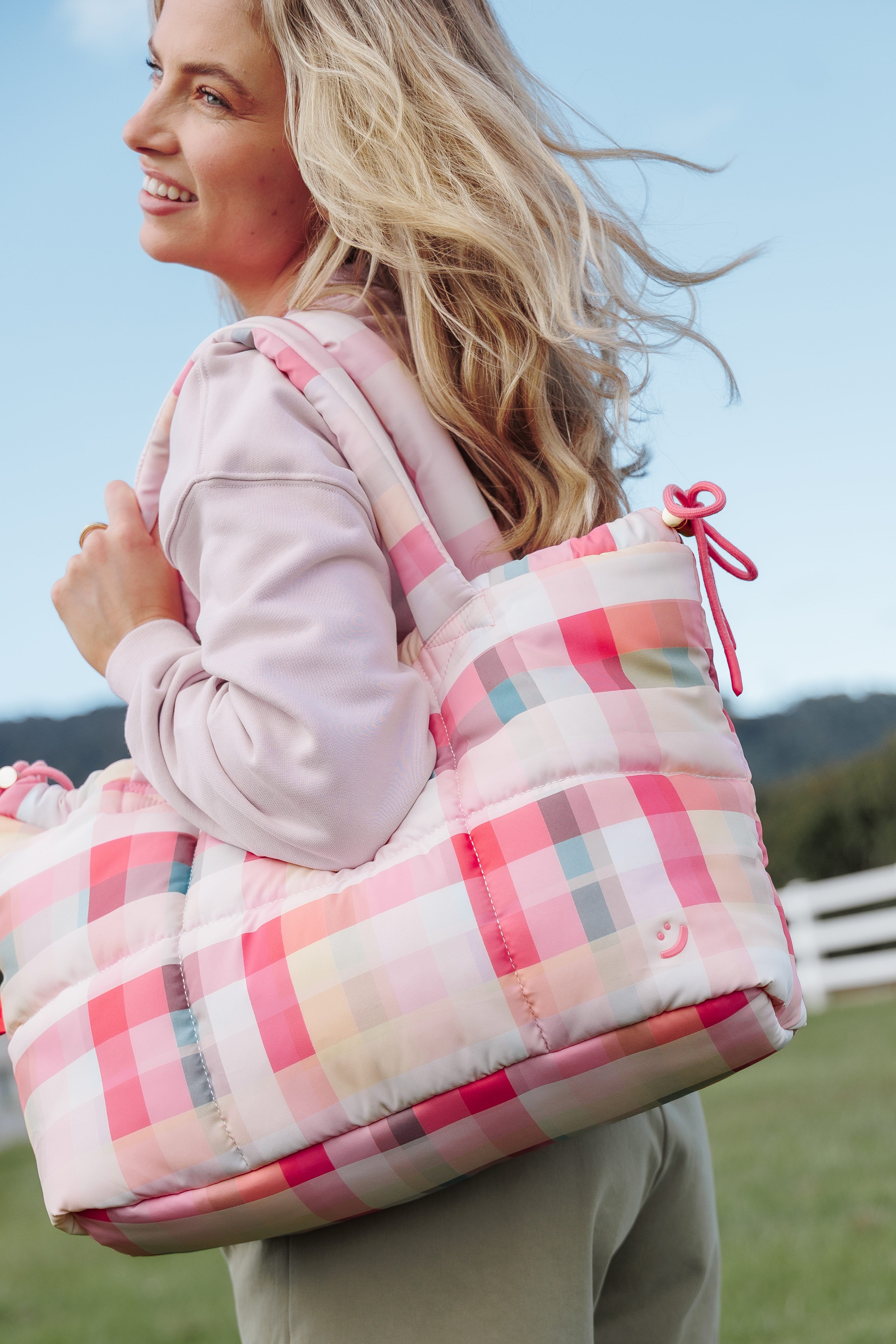 Marshmallow Midi Tote - Pink Picnic Plaid | Petal & Pup USA