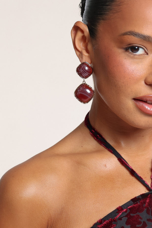 ACCESSORIES Paulina Drop Earrings - Burgundy