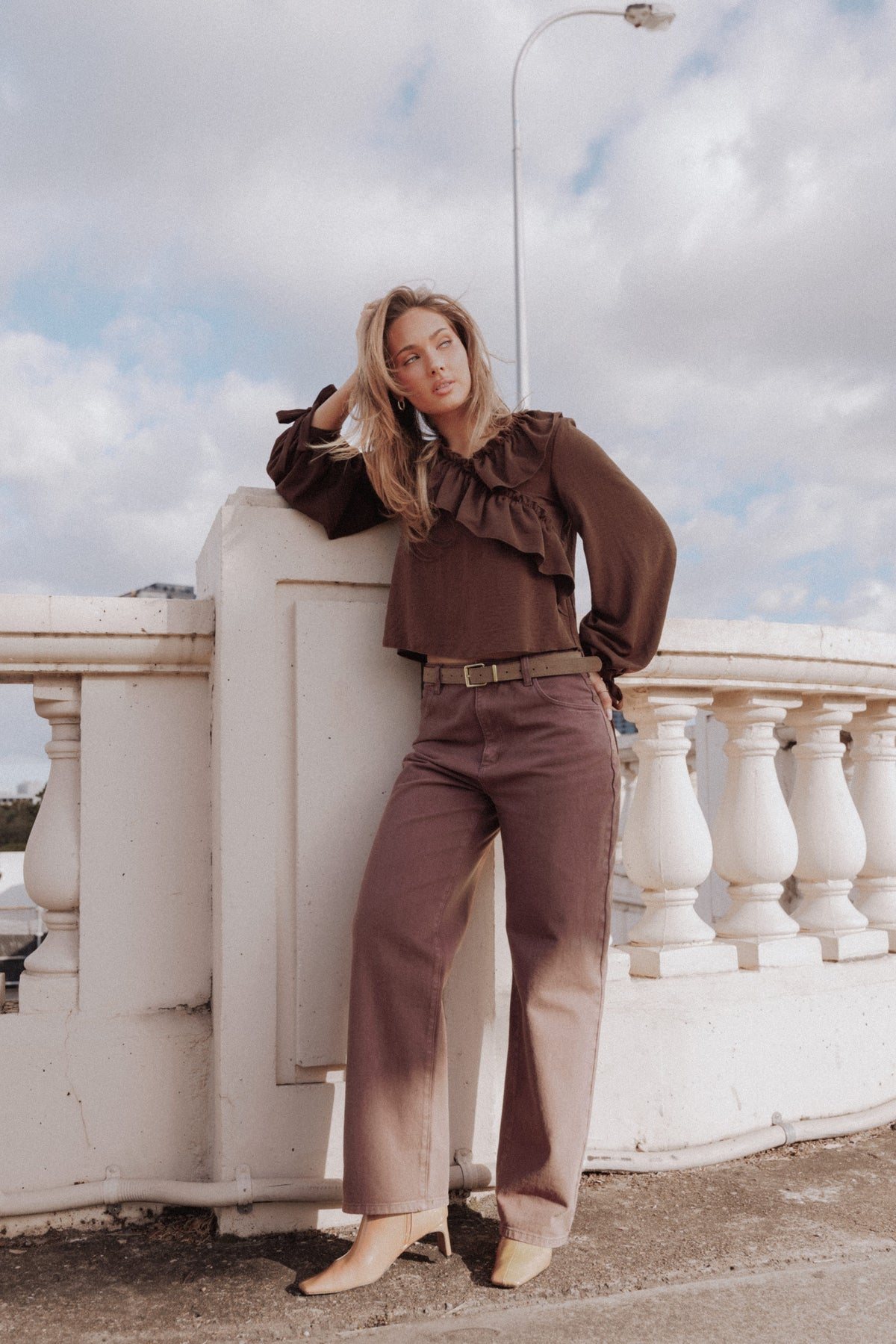 BOTTOMS Ailis Wide Leg Jean - Chocolate