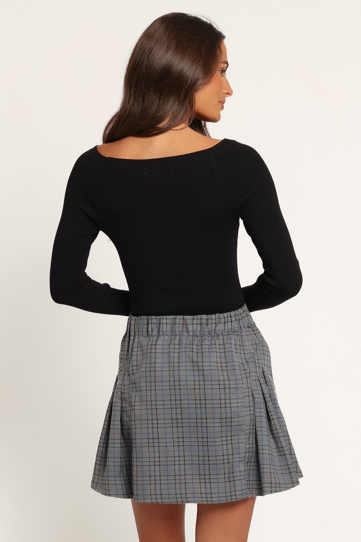 BOTTOMS Alek Pleated Mini Skirt - Grey/Blue Plaid