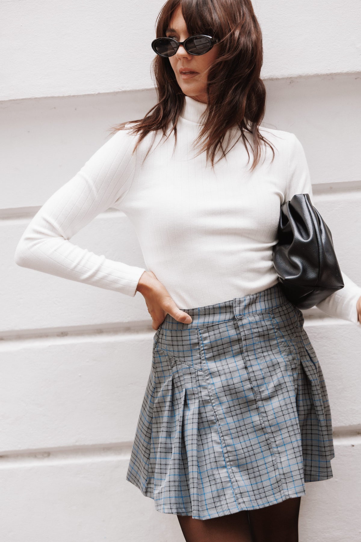 BOTTOMS Alek Pleated Mini Skirt - Grey/Blue Plaid