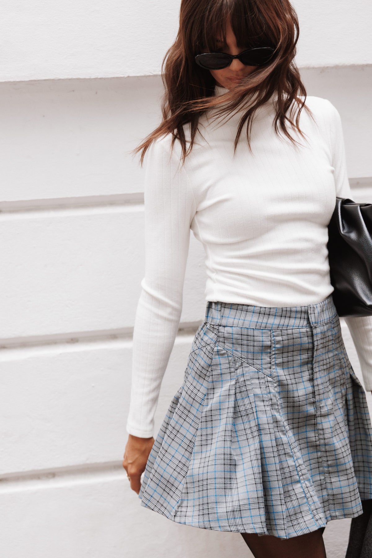 BOTTOMS Alek Pleated Mini Skirt - Grey/Blue Plaid