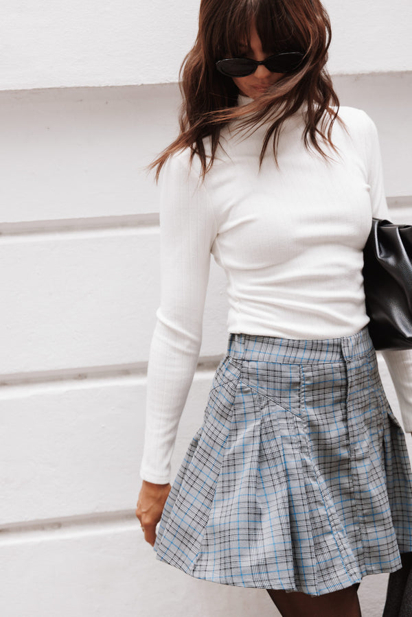 BOTTOMS Alek Pleated Mini Skirt - Grey/Blue Plaid