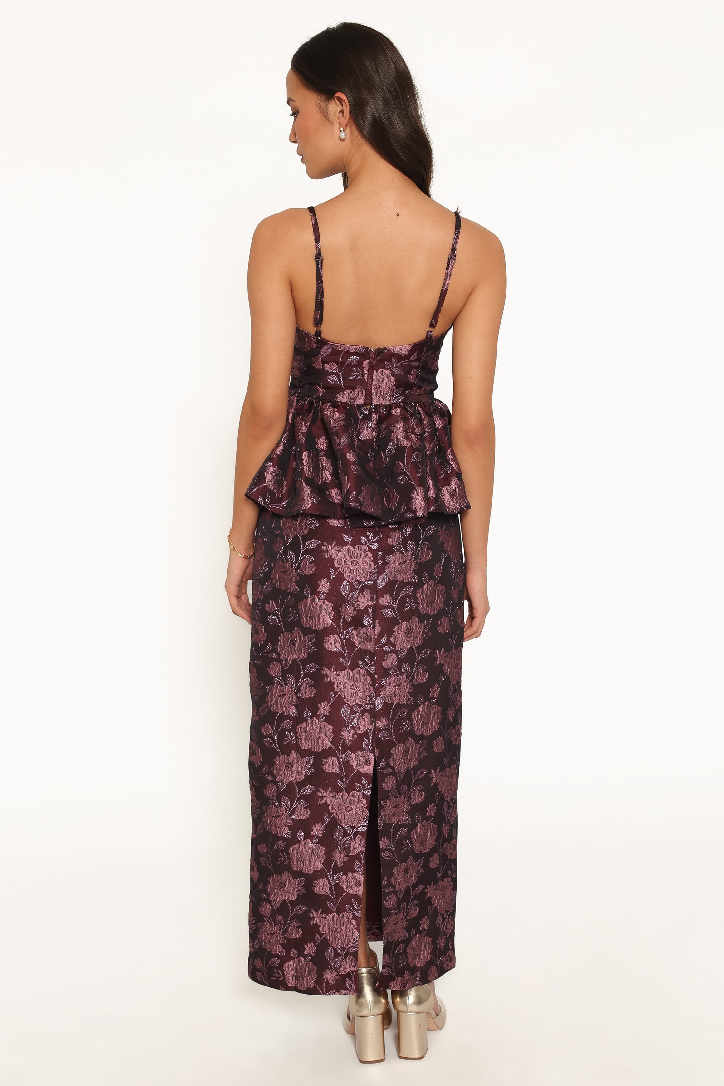 BOTTOMS Allegro Column Skirt - Plum Brocade