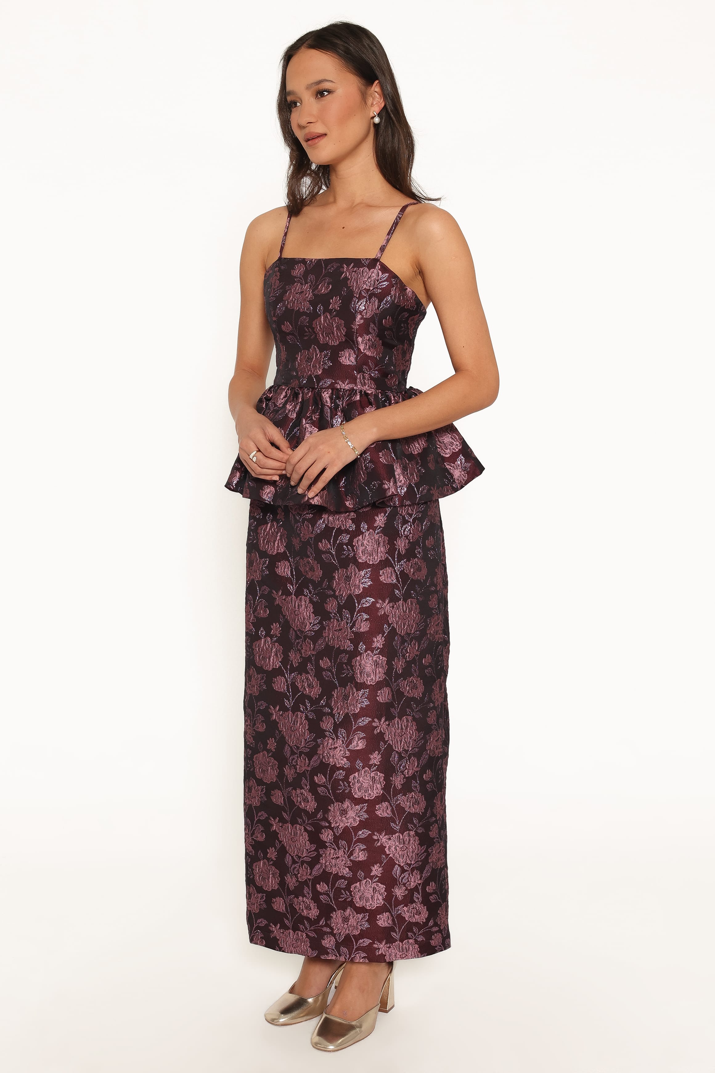 BOTTOMS Allegro Column Skirt - Plum Brocade