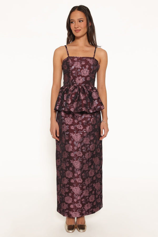 BOTTOMS Allegro Column Skirt - Plum Brocade