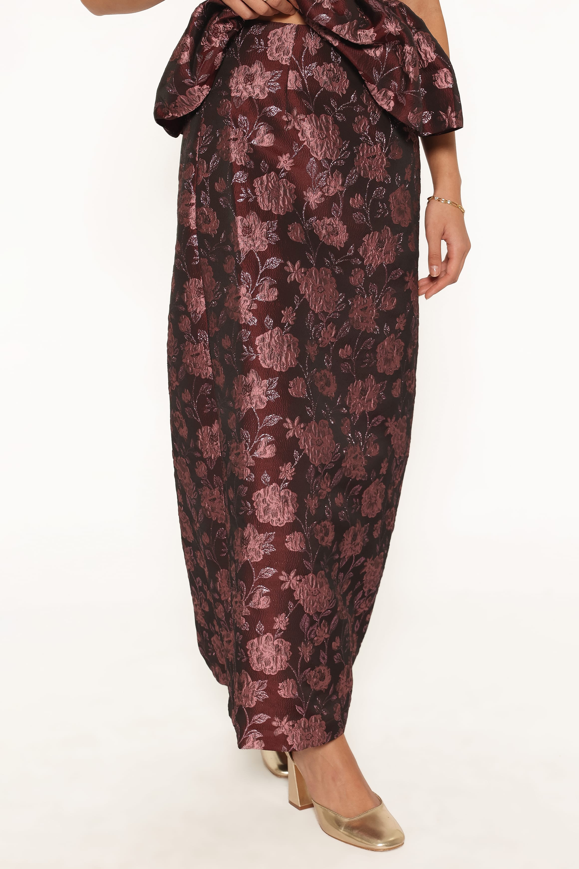 BOTTOMS Allegro Column Skirt - Plum Brocade