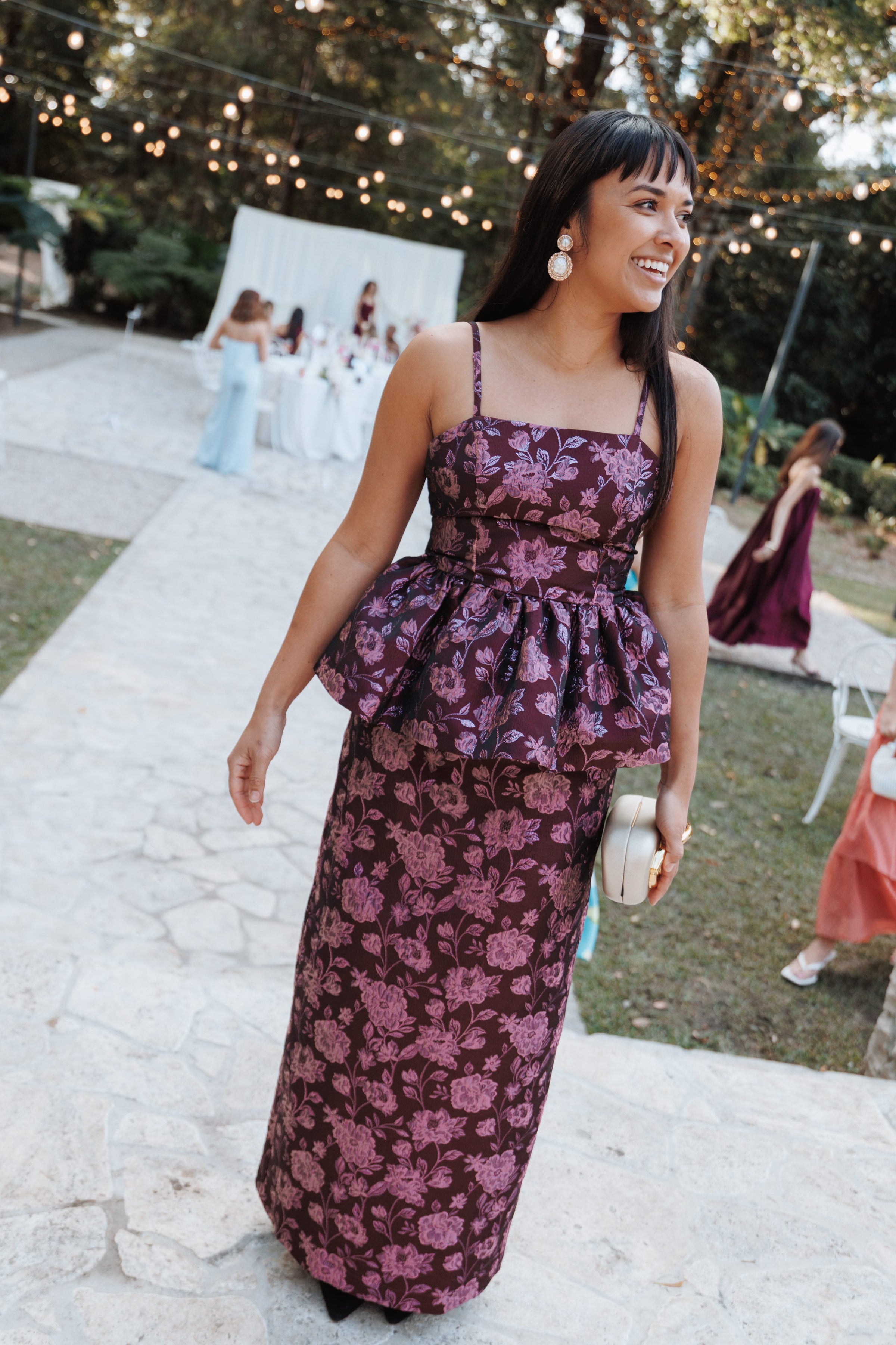 BOTTOMS Allegro Column Skirt - Plum Brocade