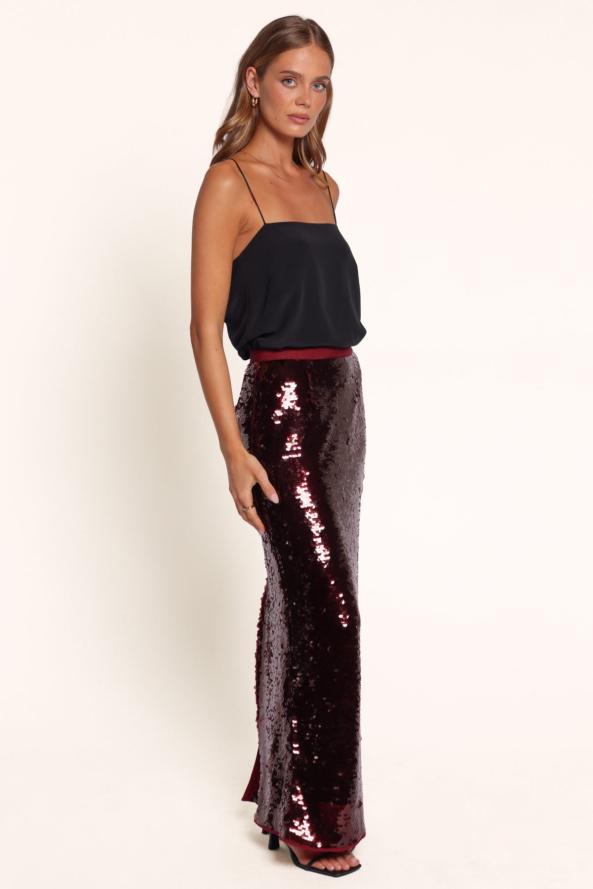 BOTTOMS Alro Column Sequin Skirt - Burgundy