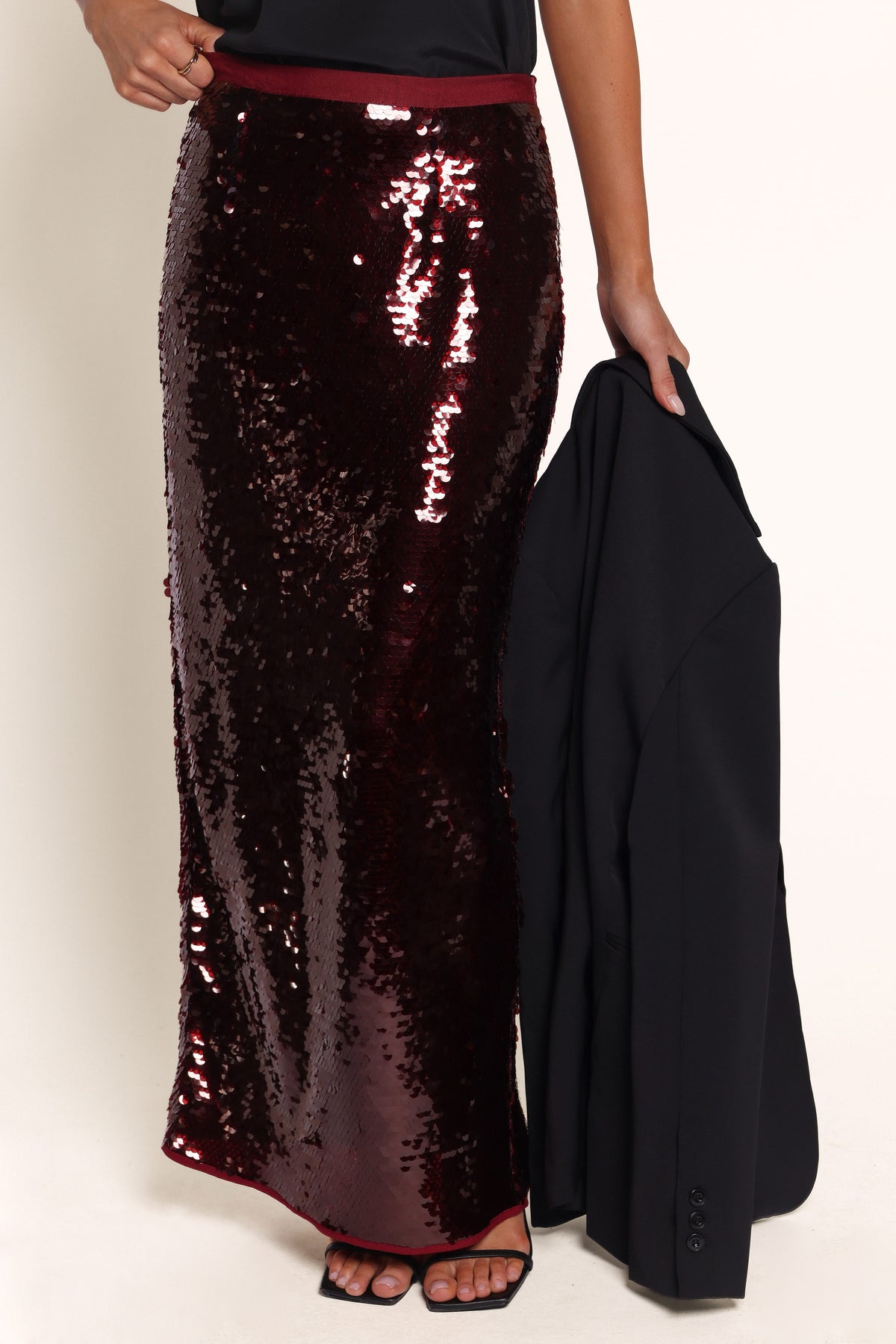 BOTTOMS Alro Column Sequin Skirt - Burgundy