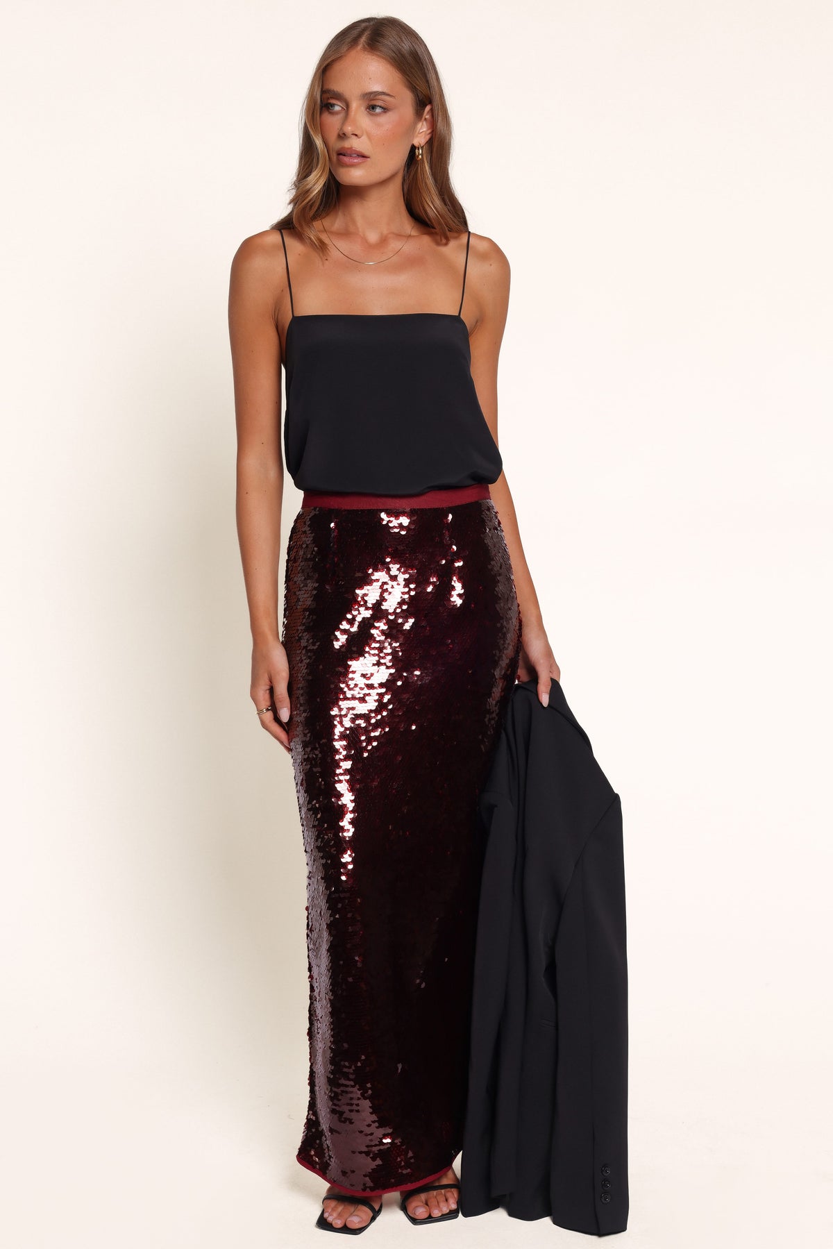 BOTTOMS Alro Column Sequin Skirt - Burgundy