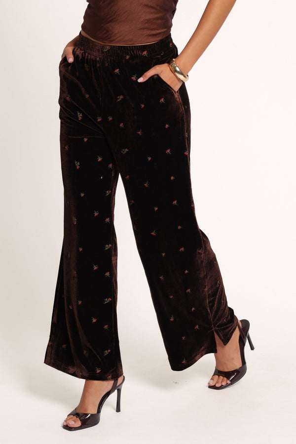 BOTTOMS Bodey Elastic Waist Pants - Velvet Brown Floral
