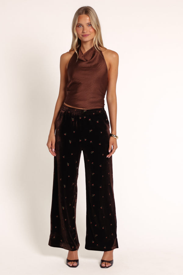 BOTTOMS Bodey Elastic Waist Pants - Velvet Brown Floral