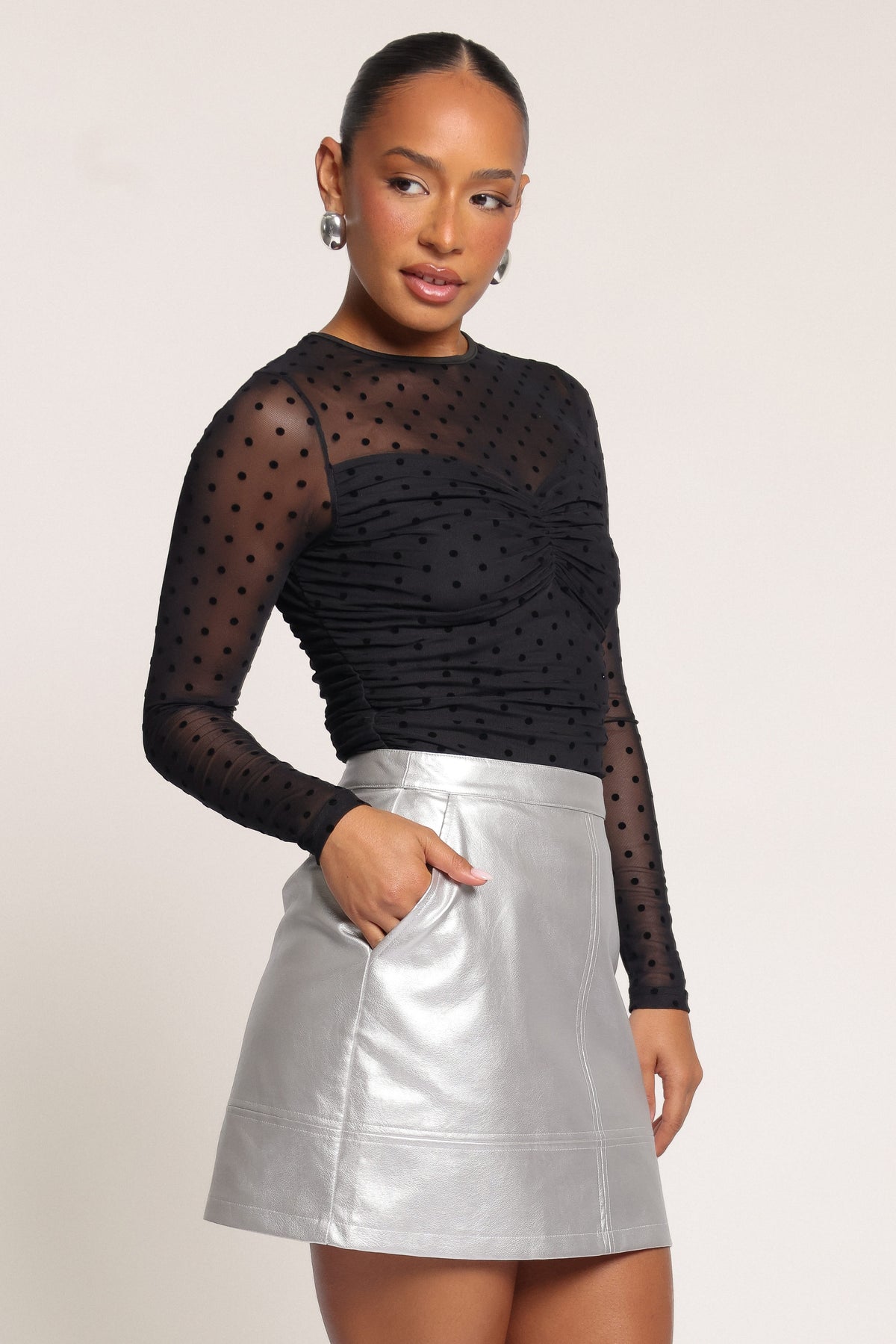 BOTTOMS Carly Faux Leather Mini Skirt - Silver Metallic