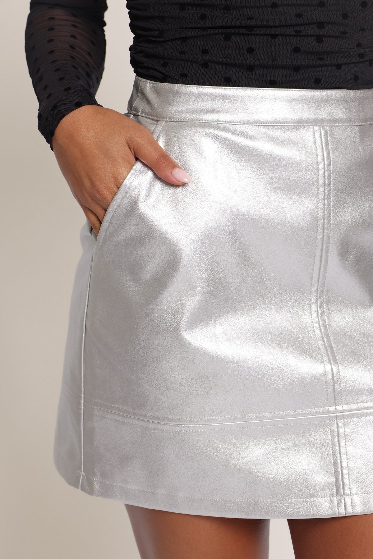 BOTTOMS Carly Faux Leather Mini Skirt - Silver Metallic