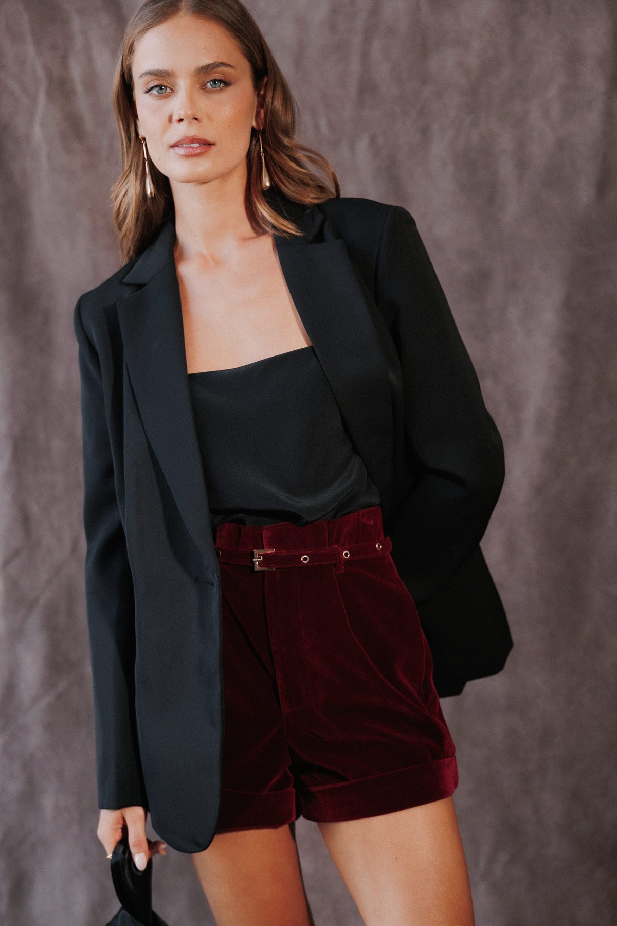 BOTTOMS Darline Cuffed Shorts - Wine Velvet