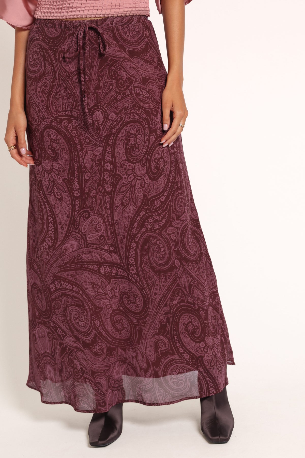 BOTTOMS Dawson Maxi Skirt - Wine Paisley