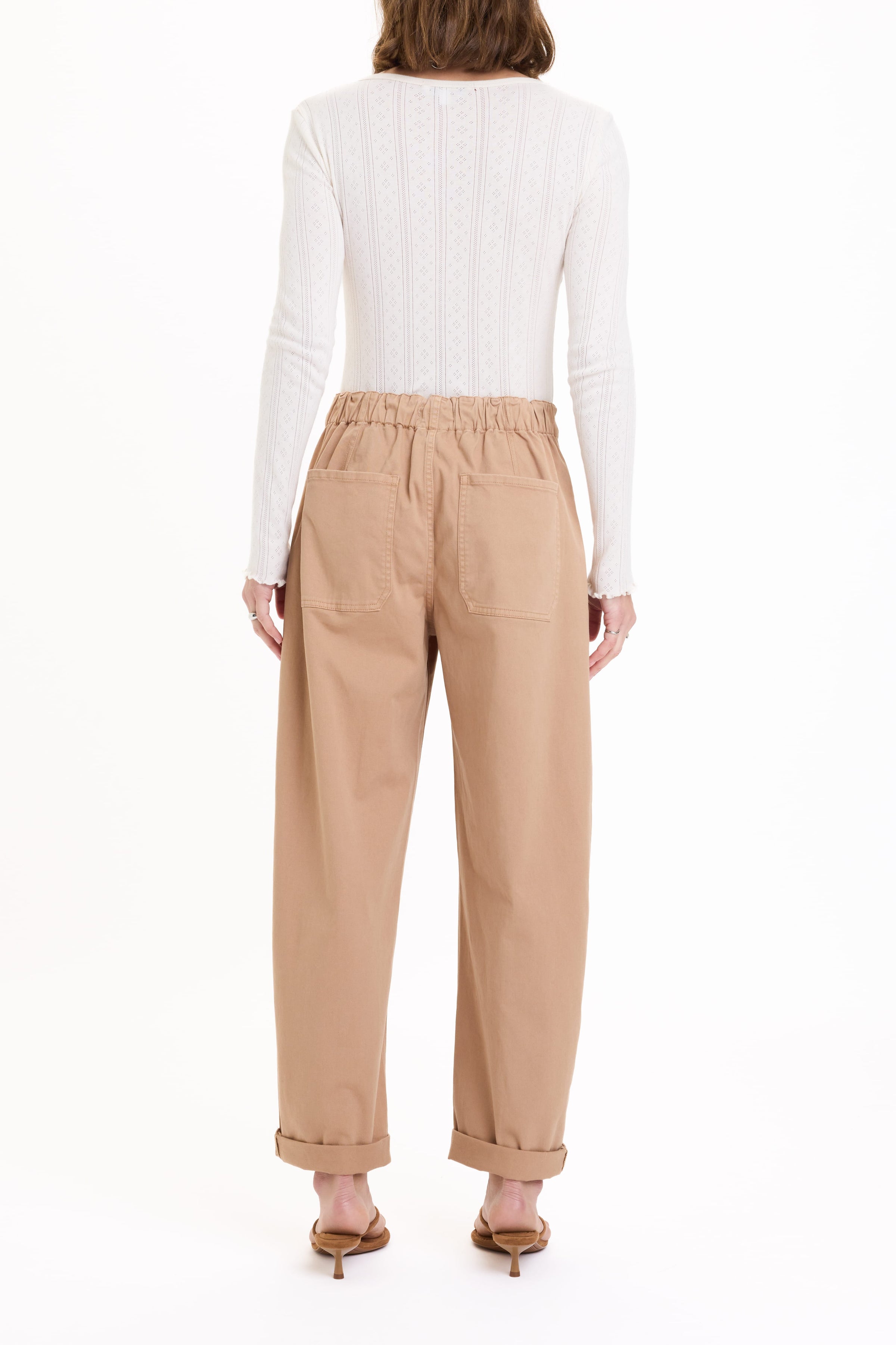 BOTTOMS Daze Villa Drawstring Twill Barrel Pants - Latte