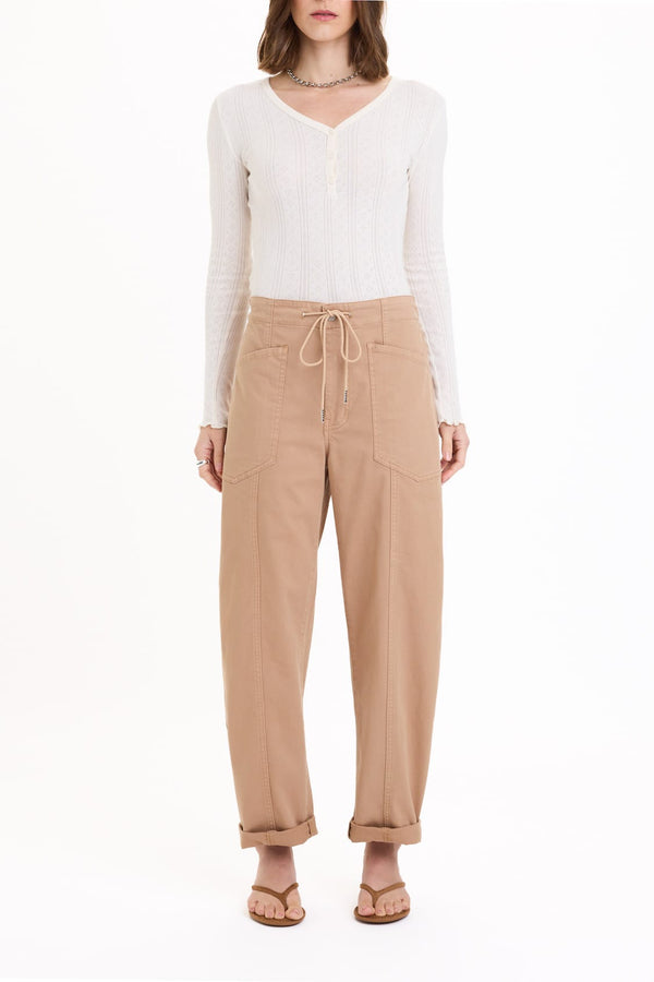 BOTTOMS Daze Villa Drawstring Twill Barrel Pants - Latte