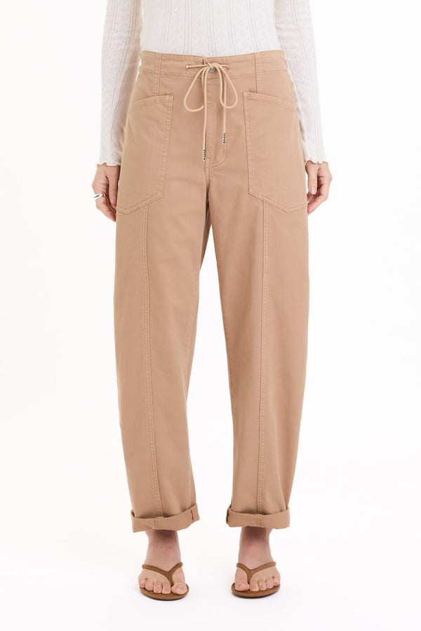 BOTTOMS Daze Villa Drawstring Twill Barrel Pants - Latte