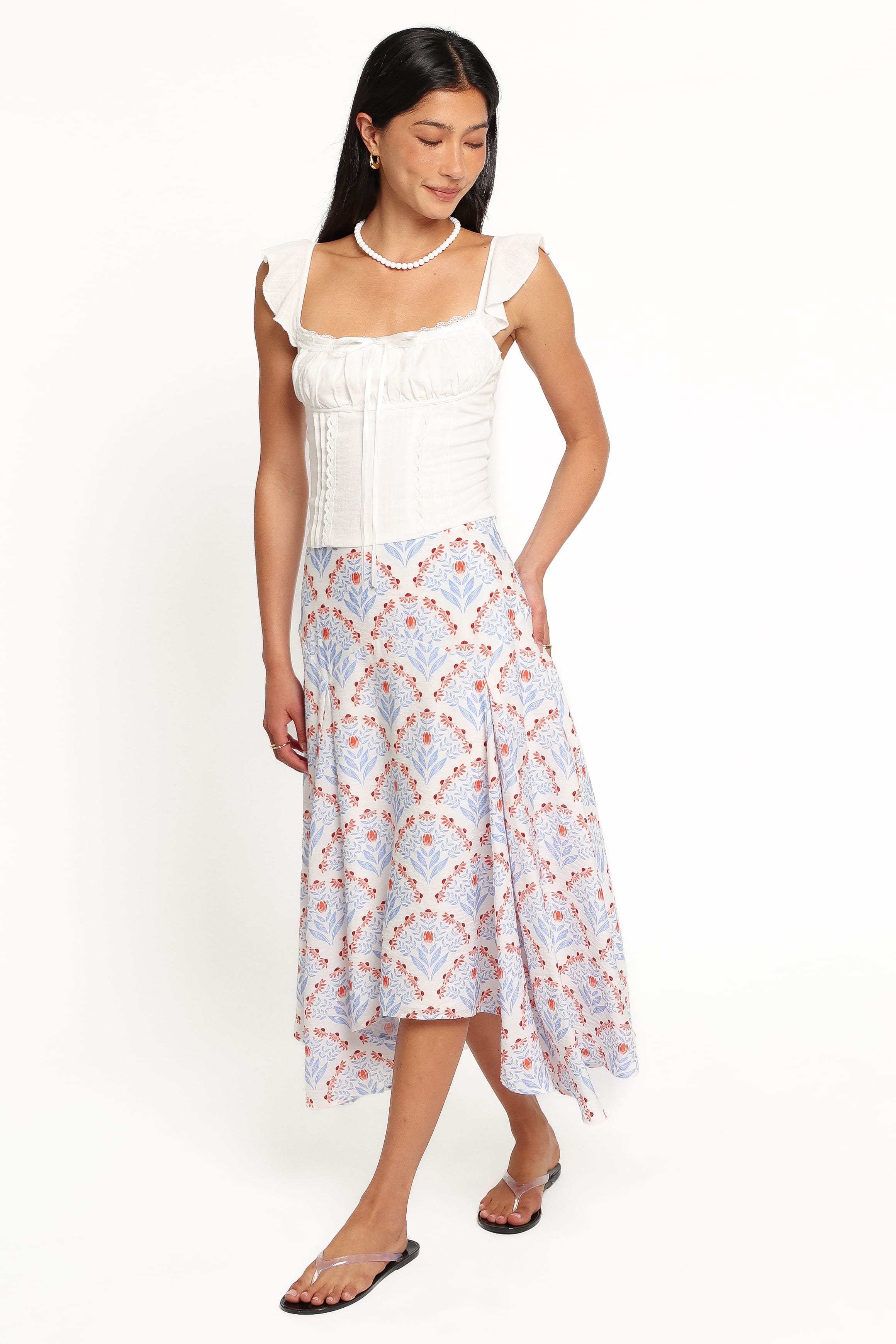 BOTTOMS Dennie Hanky Hem Skirt - White Blue