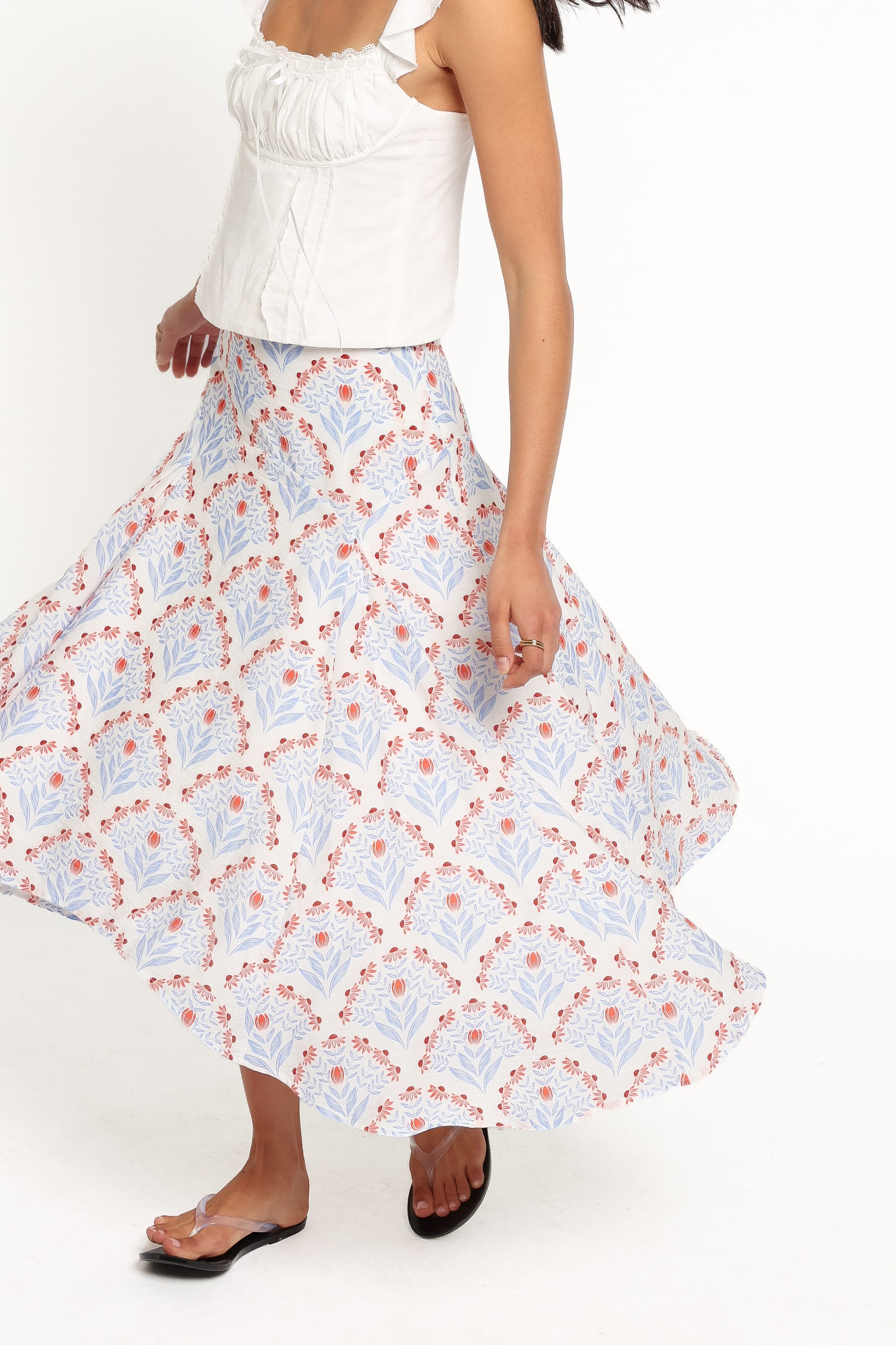 BOTTOMS Dennie Hanky Hem Skirt - White Blue
