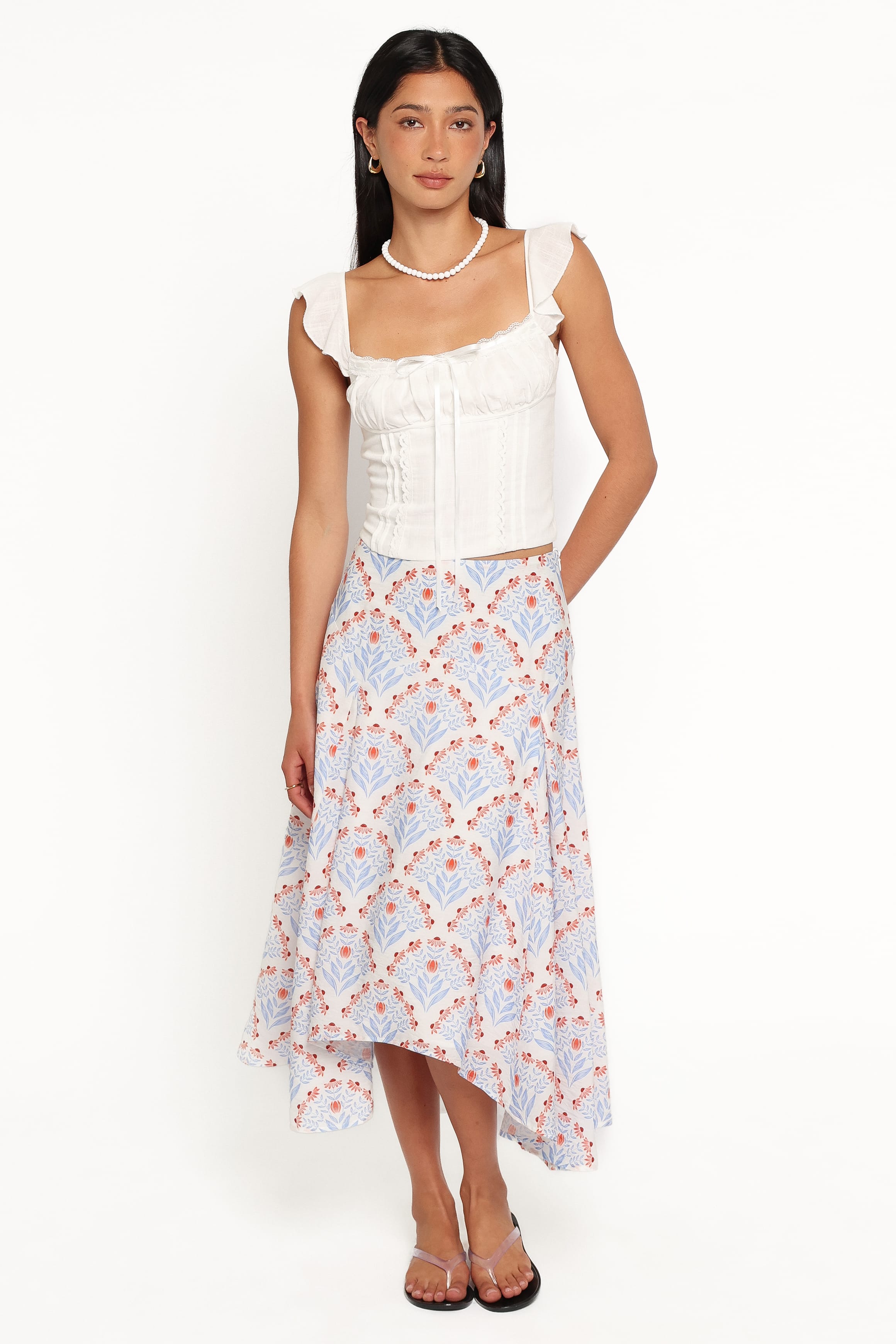 BOTTOMS Dennie Hanky Hem Skirt - White Blue