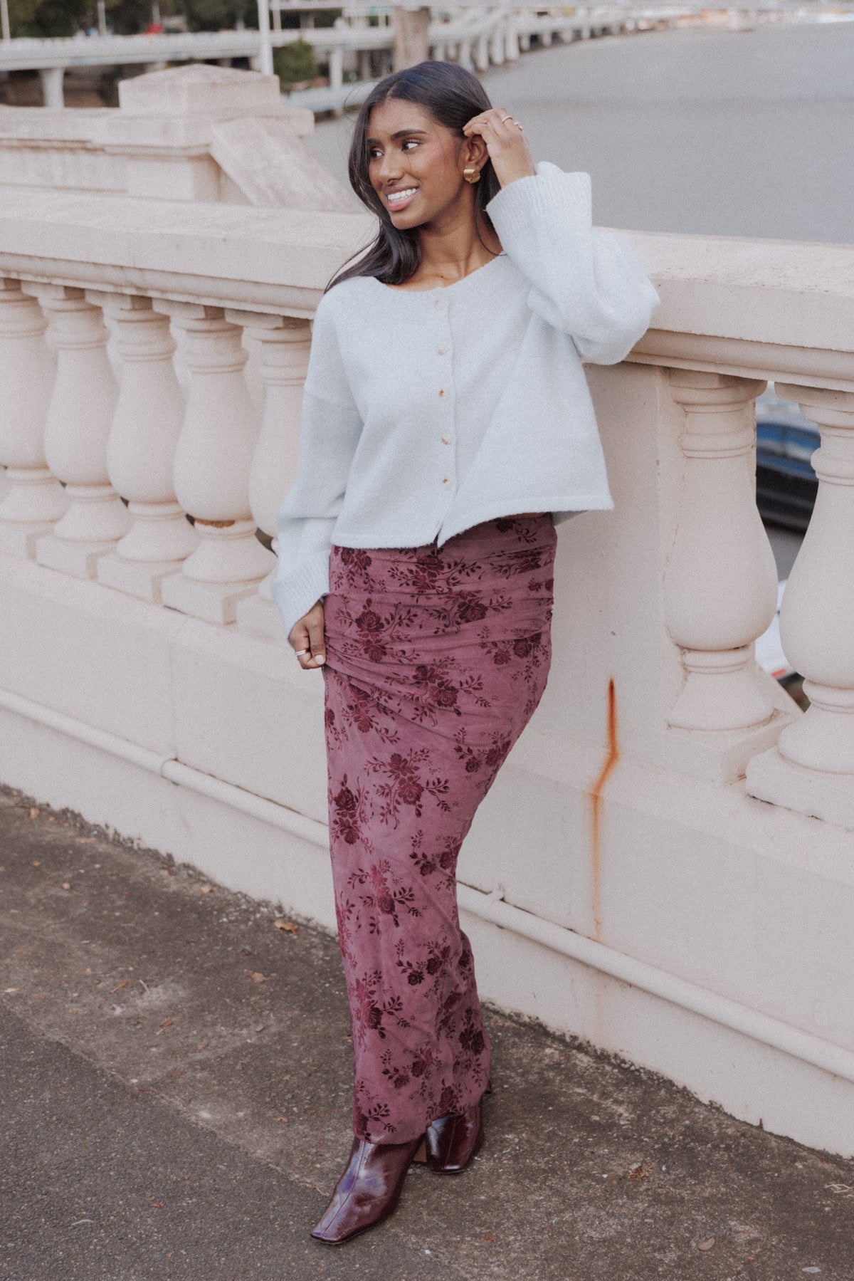 BOTTOMS Devona Gathered Maxi Skirt - Plum Burnout