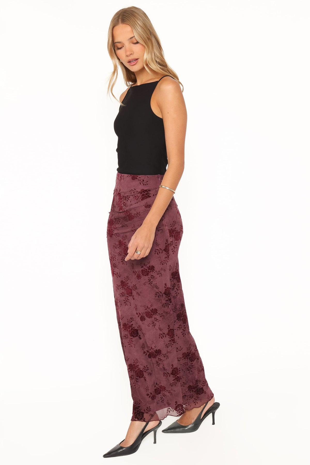BOTTOMS Devona Gathered Maxi Skirt - Plum Burnout