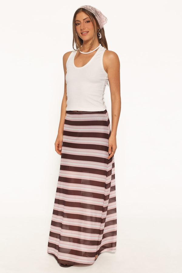 BOTTOMS Dia Mesh Column Skirt - Pink/Brown Stripe