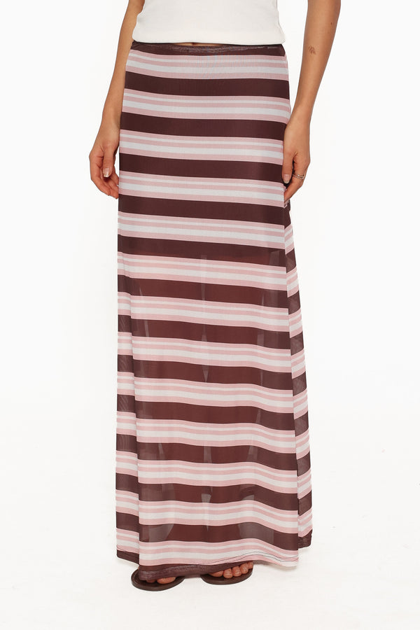 BOTTOMS Dia Mesh Column Skirt - Pink/Brown Stripe