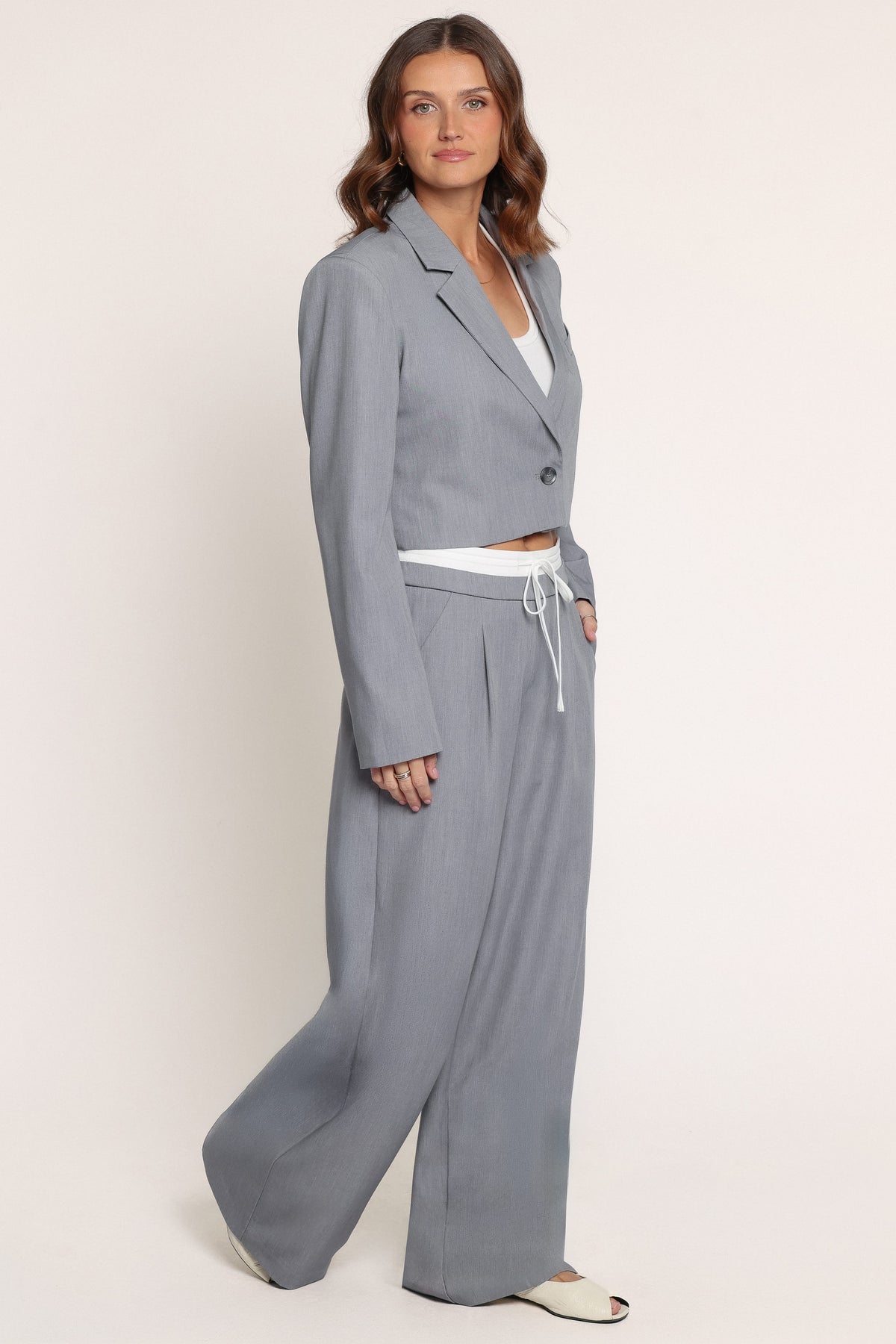 BOTTOMS Drapey Double Waistband Relaxed Trousers - Heather Grey