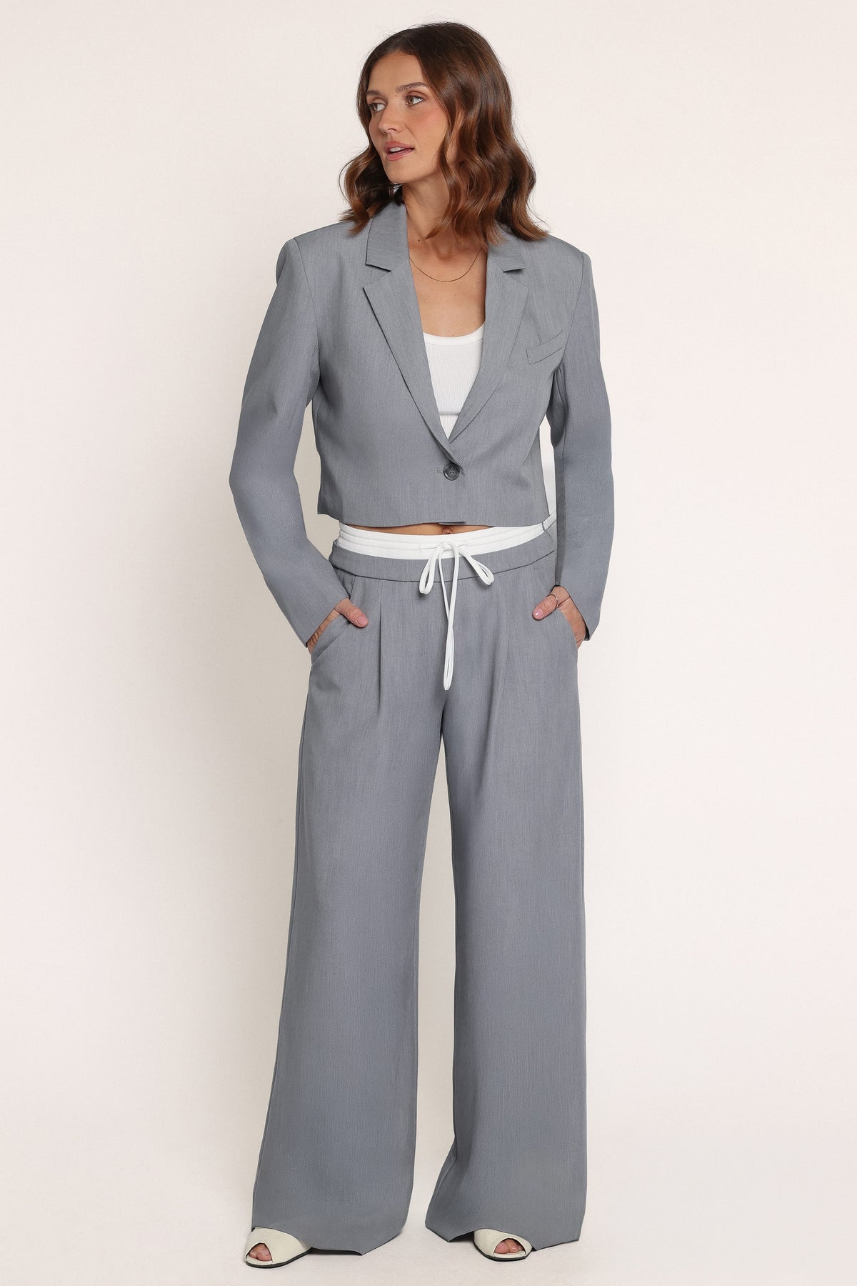 BOTTOMS Drapey Double Waistband Relaxed Trousers - Heather Grey
