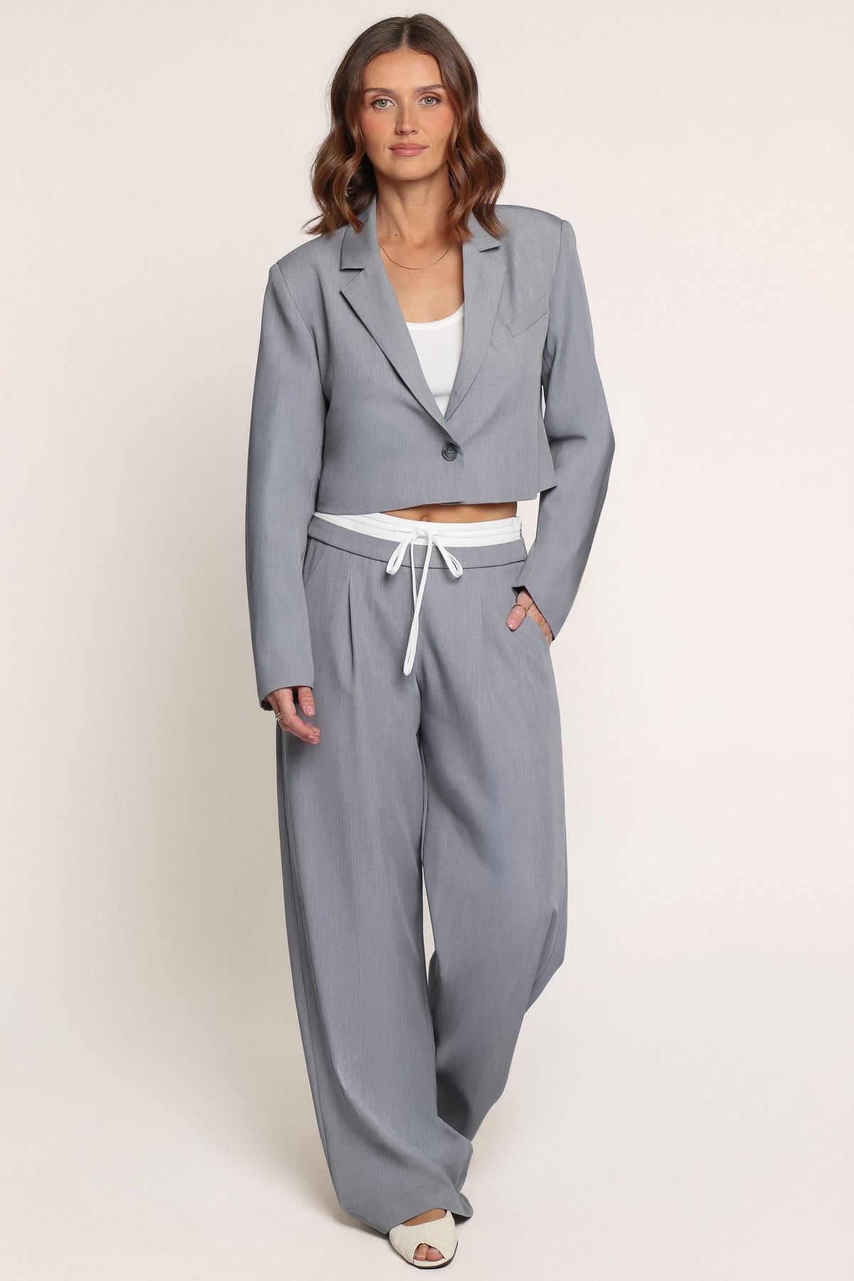 BOTTOMS Drapey Double Waistband Relaxed Trousers - Heather Grey