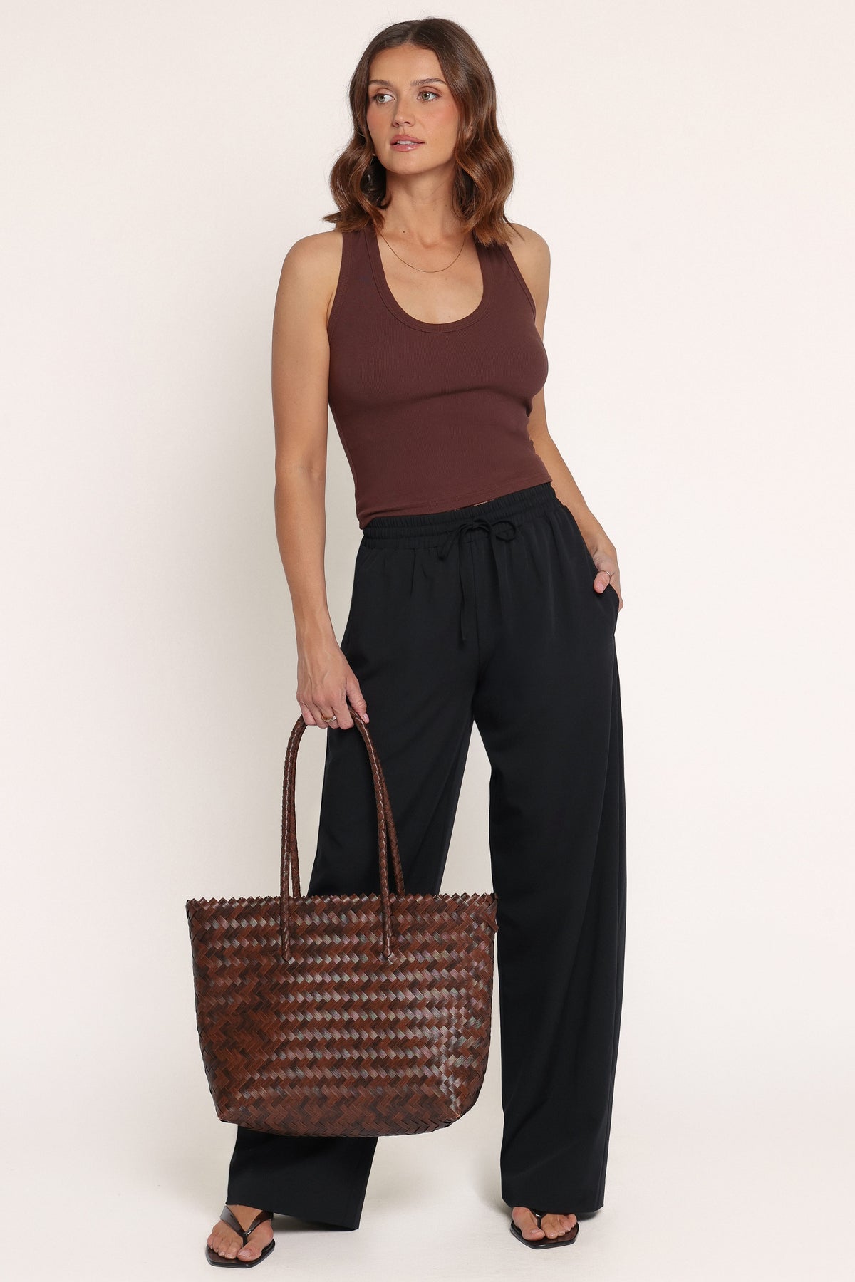 BOTTOMS Drapey Elastic Waist Wide Leg Pants - Black