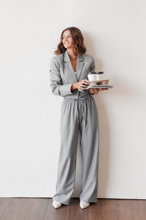 BOTTOMS Drapey Elastic Waist Wide Leg Pants - Heather Grey