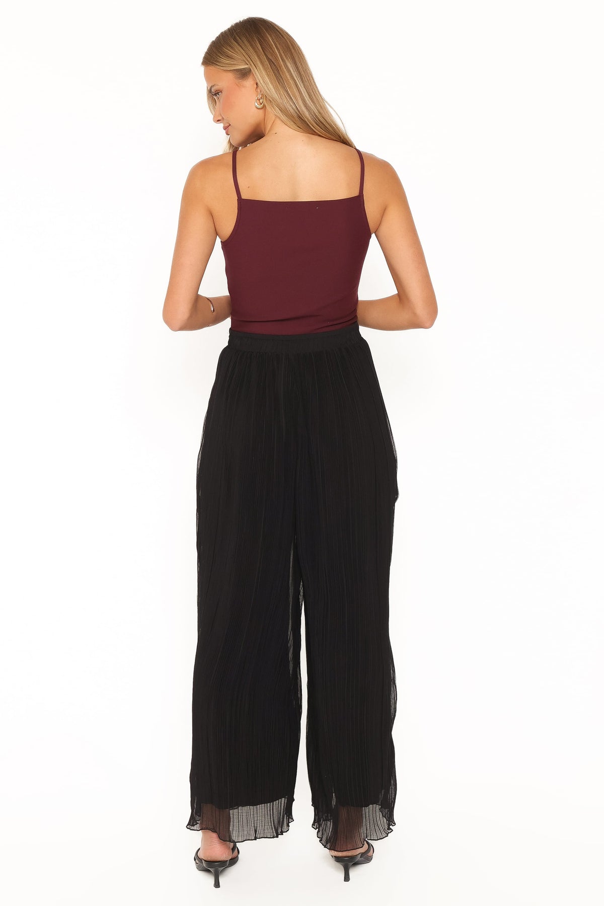 BOTTOMS Elisa Wide Leg Plisse Pants - Black