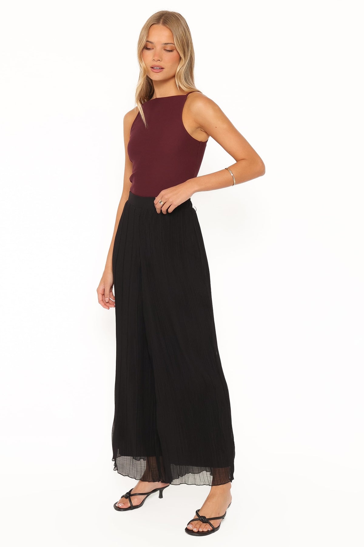 BOTTOMS Elisa Wide Leg Plisse Pants - Black