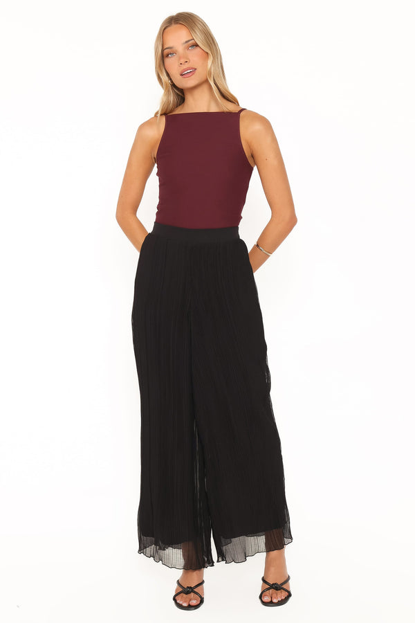 BOTTOMS Elisa Wide Leg Plisse Pants - Black