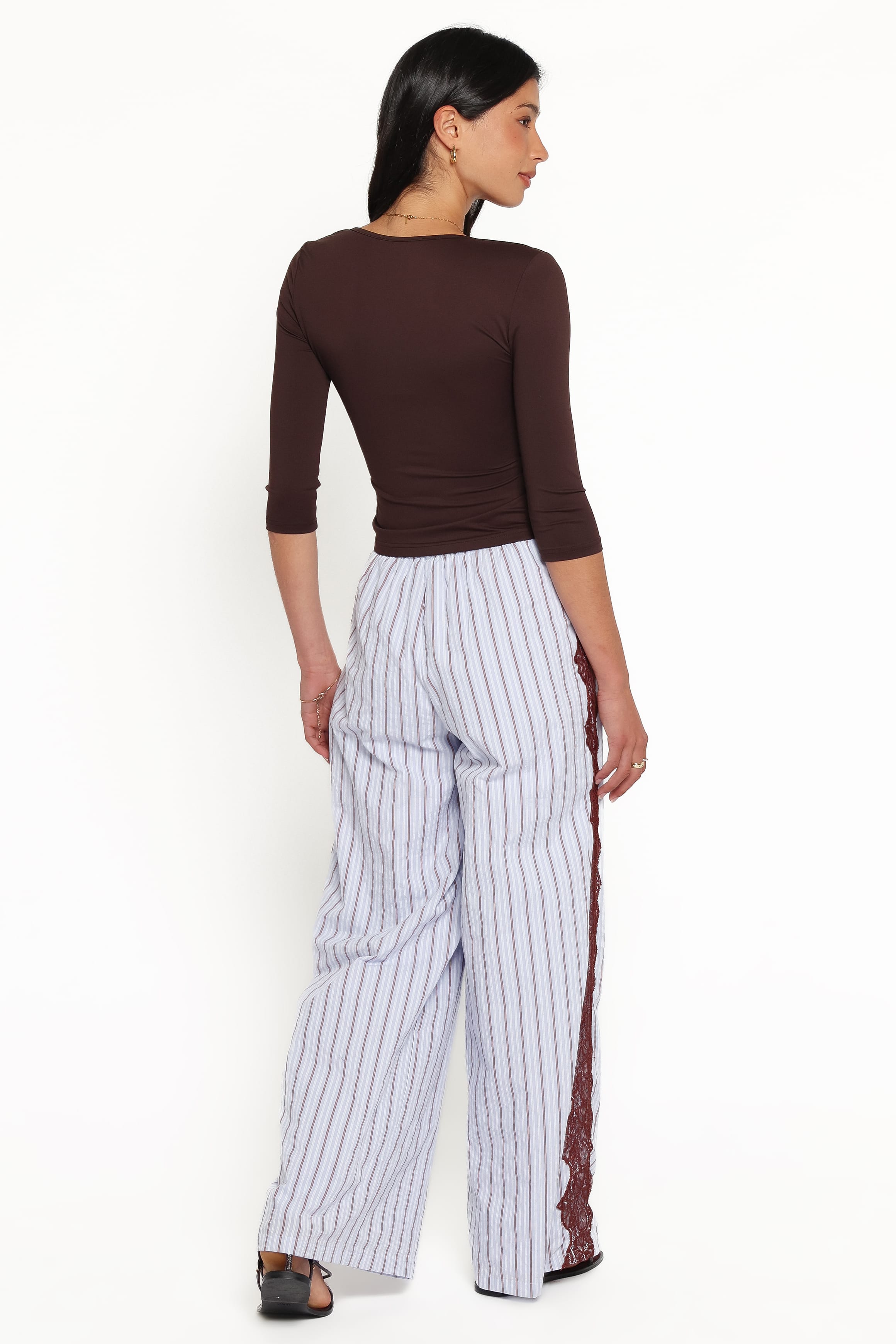 BOTTOMS Ellina Lace Contrast Wide Leg Pant - Blue Stripe