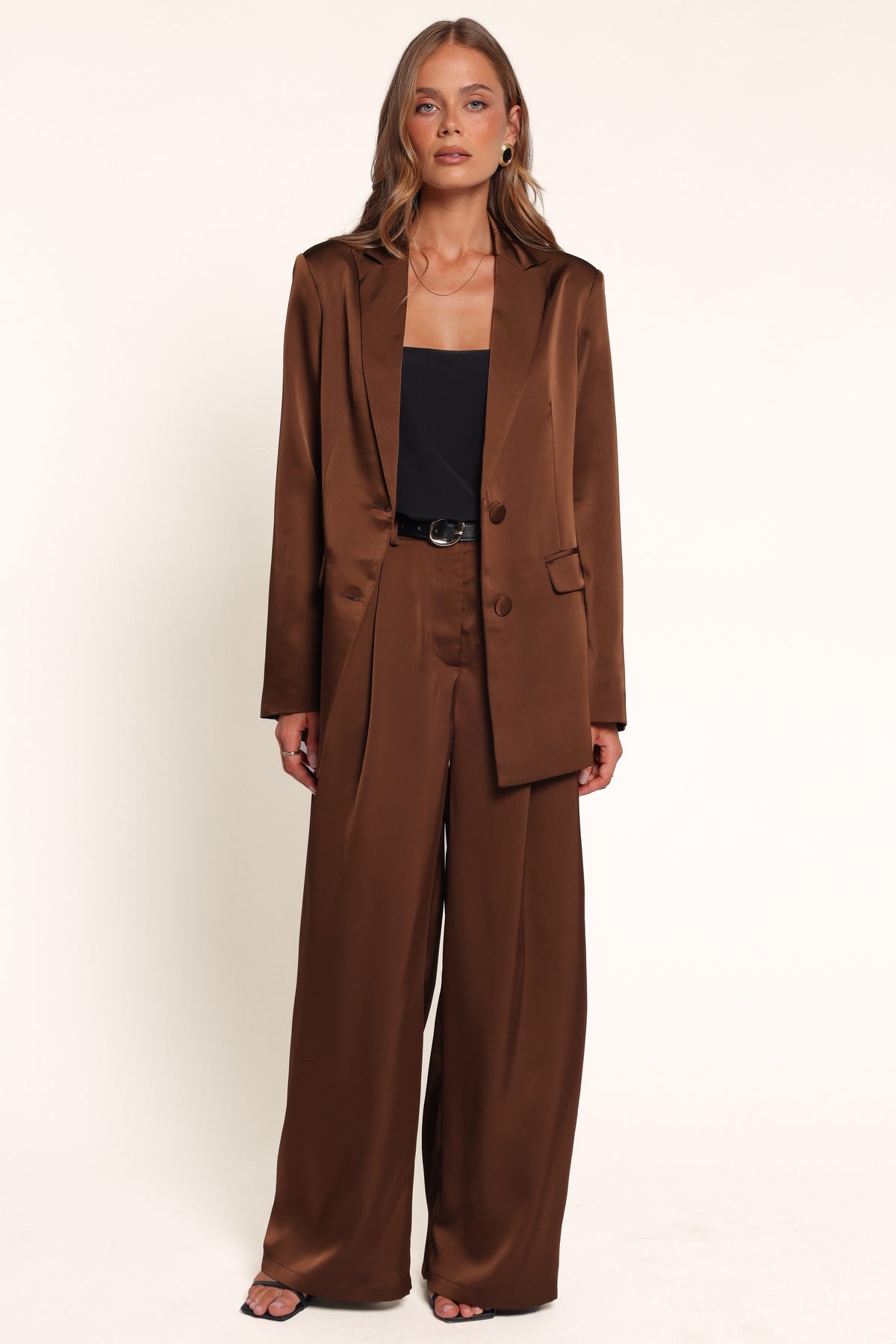 BOTTOMS Frankie Tailored Pant - Brown Satin
