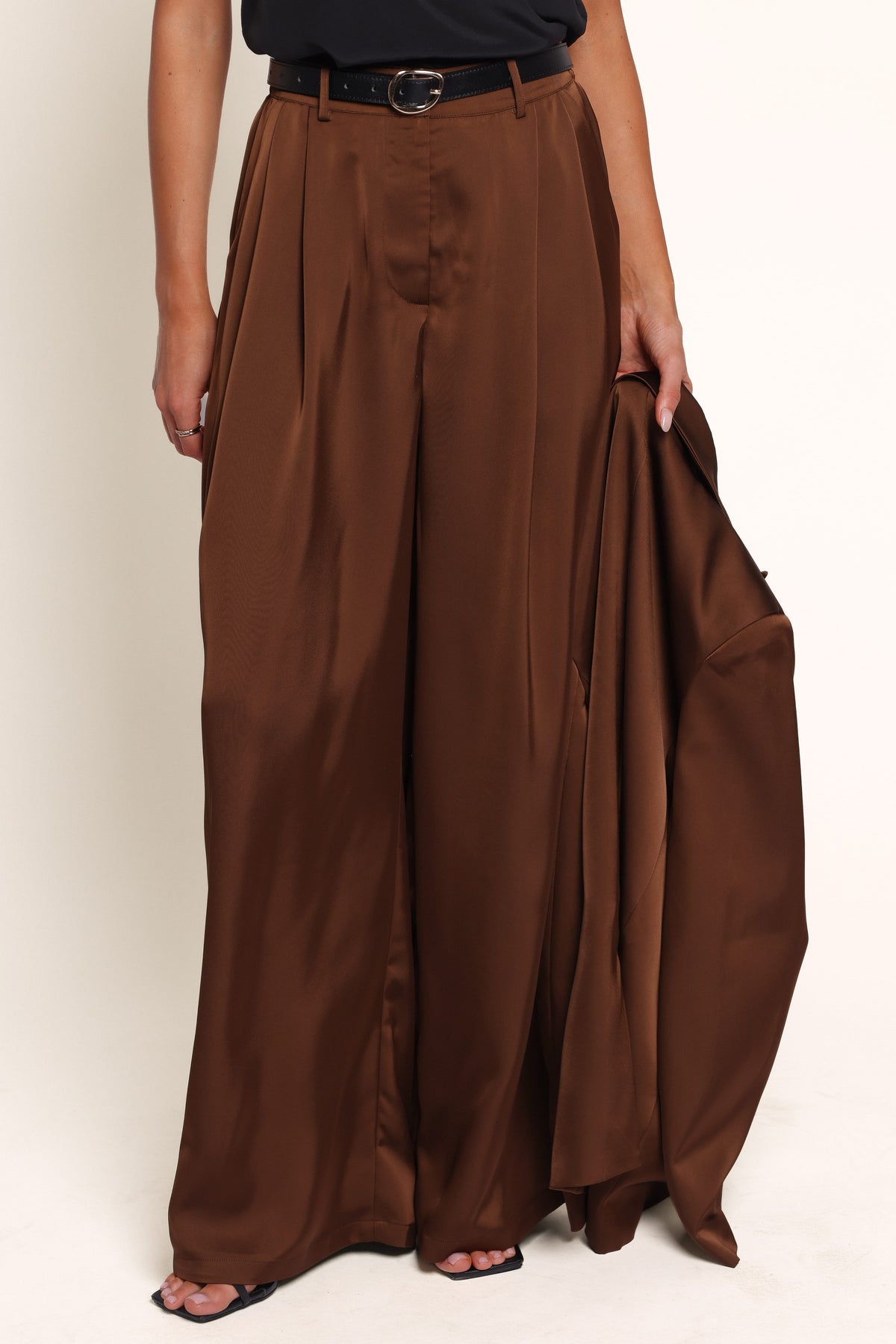 BOTTOMS Frankie Tailored Pant - Brown Satin