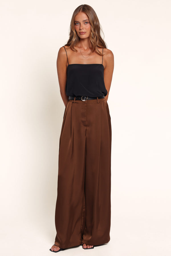 BOTTOMS Frankie Tailored Pant - Brown Satin