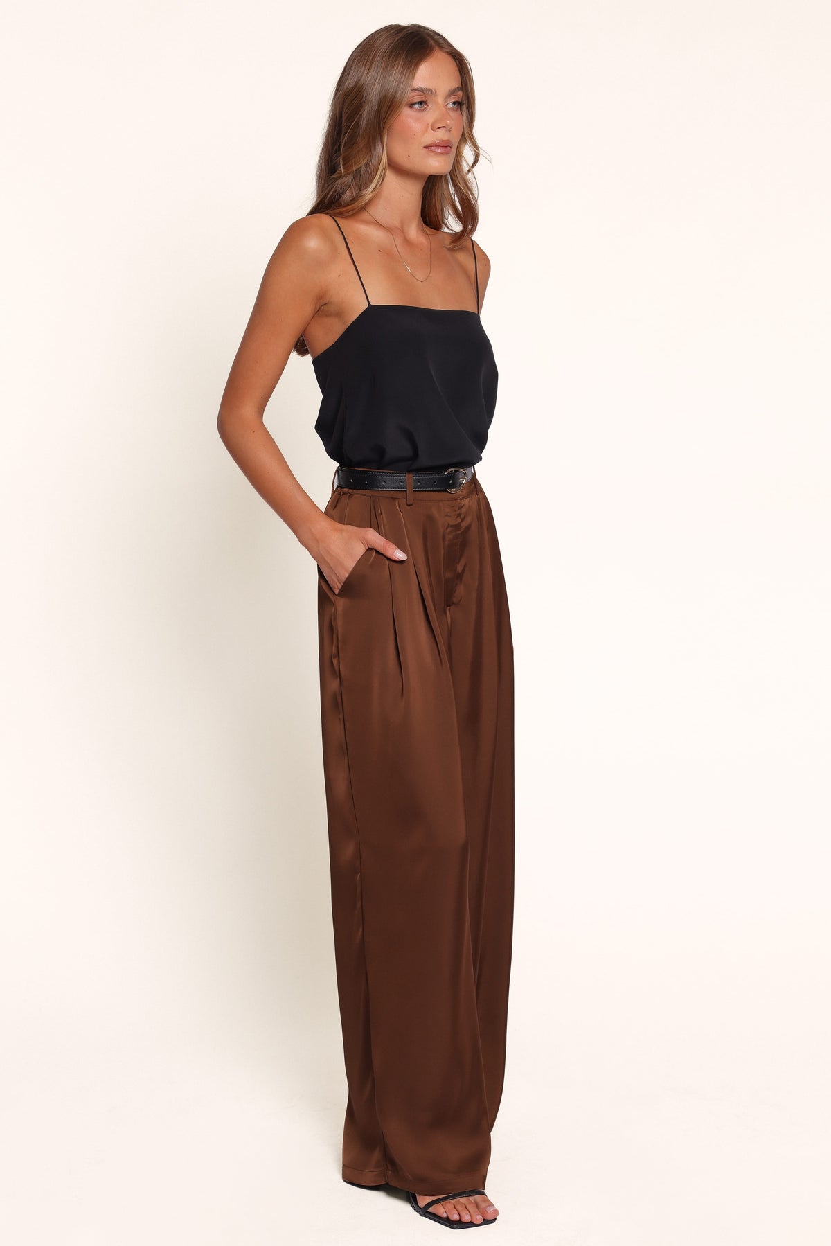 BOTTOMS Frankie Tailored Pant - Brown Satin