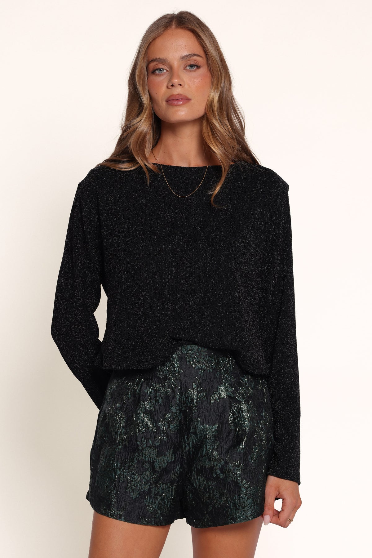 BOTTOMS Jenna Micro Shorts - Emerald Brocade