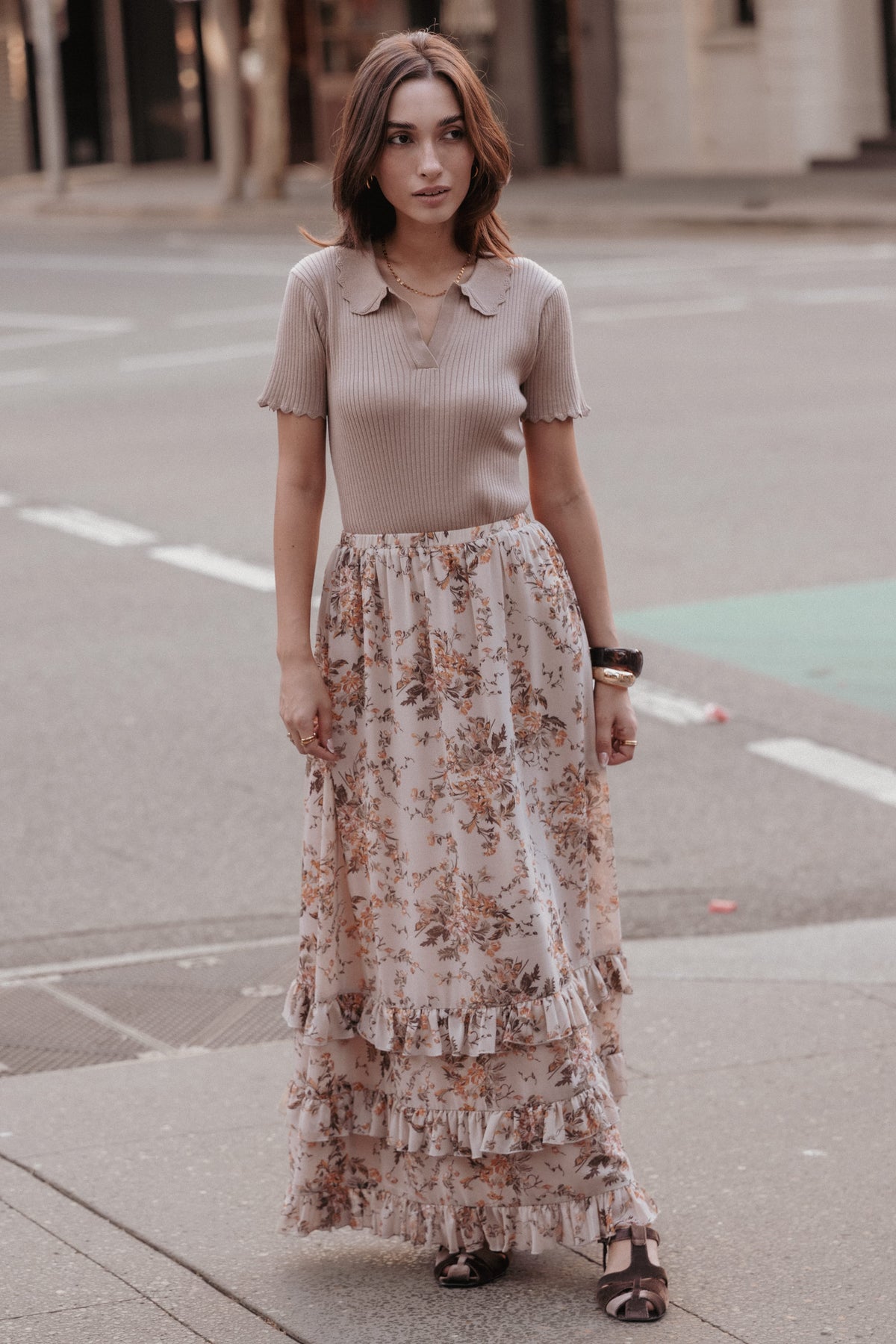 BOTTOMS Kadie Maxi Skirt - Beige Floral